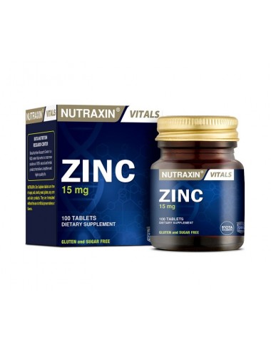Nutraxin Zinc Sulphate 15 mg | Çinko Takviyesi | 100 Tablet | Bağışıklık ve Hücre Sağlığı İçin