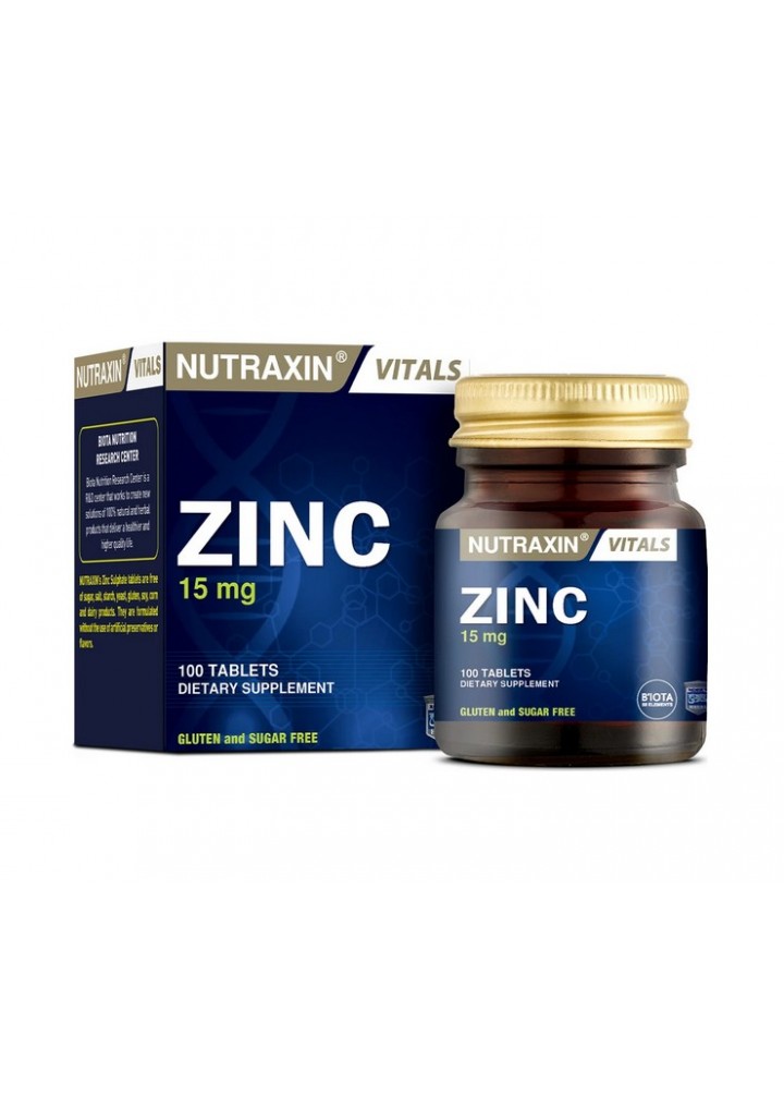 Nutraxin Zinc Sulphate 15 mg | Çinko Takviyesi | 100 Tablet | Bağışıklık ve Hücre Sağlığı İçin