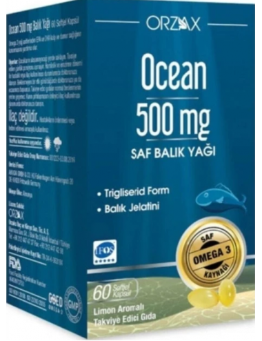 Orzax Ocean 500MG 60 Kapsül Limon Aromalı Saf Balık Yağı